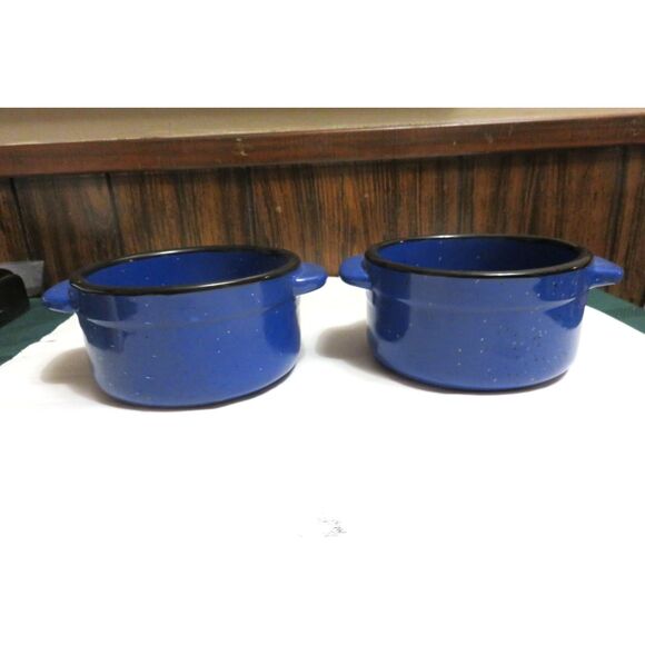 SET OF 2 VON POK & CHANG CERAMIC SOUP CHILI BOWLS BLUE SPECKLED - Picture 1 of 5